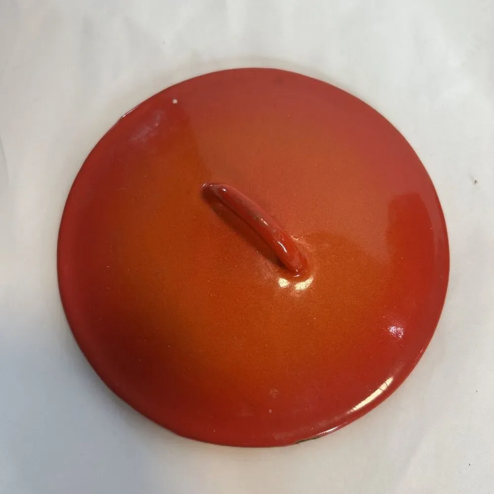 Vintage 60s DESCOWARE Butter Warmer Pot Flame Orange with SPOUT and LID